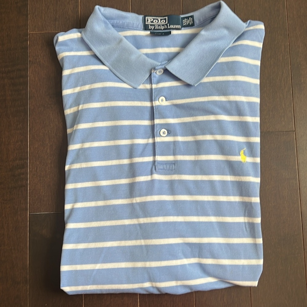 Ralph Lauren Polo Men’s Classic Blue & White Striped polo shirt-golf fit SZ XXL